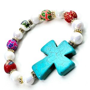 Turquoise floral stretch bracelet